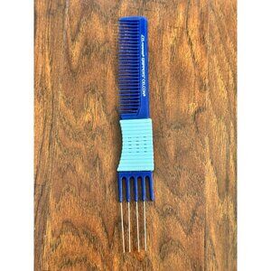 Vintage Comare Blue Plastic Hair Comb & Metal Pick Grippers Celcon Made In USA